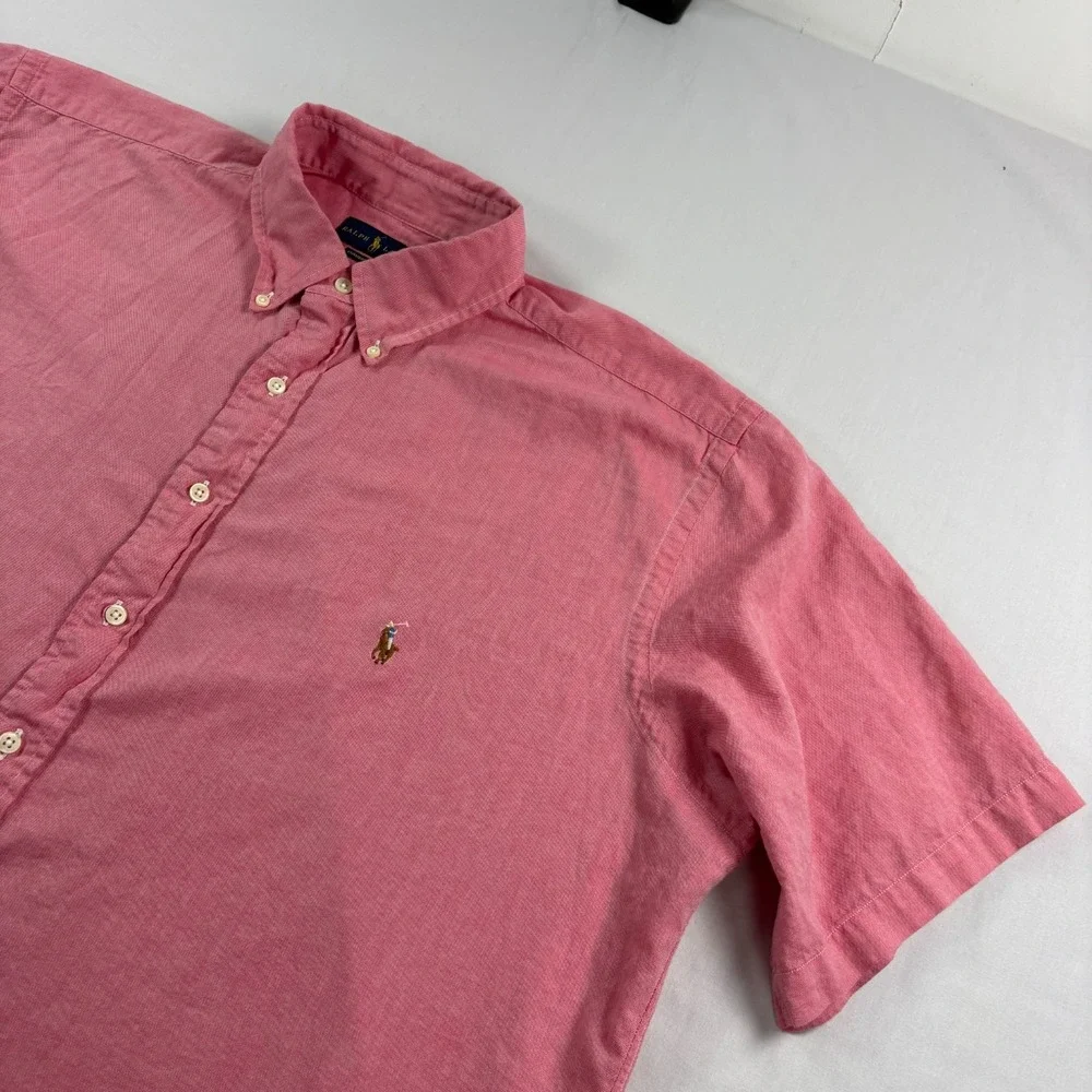 Polo Ralph Lauren Shirt Mens XLT Tall Pink Chambray Oxford Flesh Pony Button Up